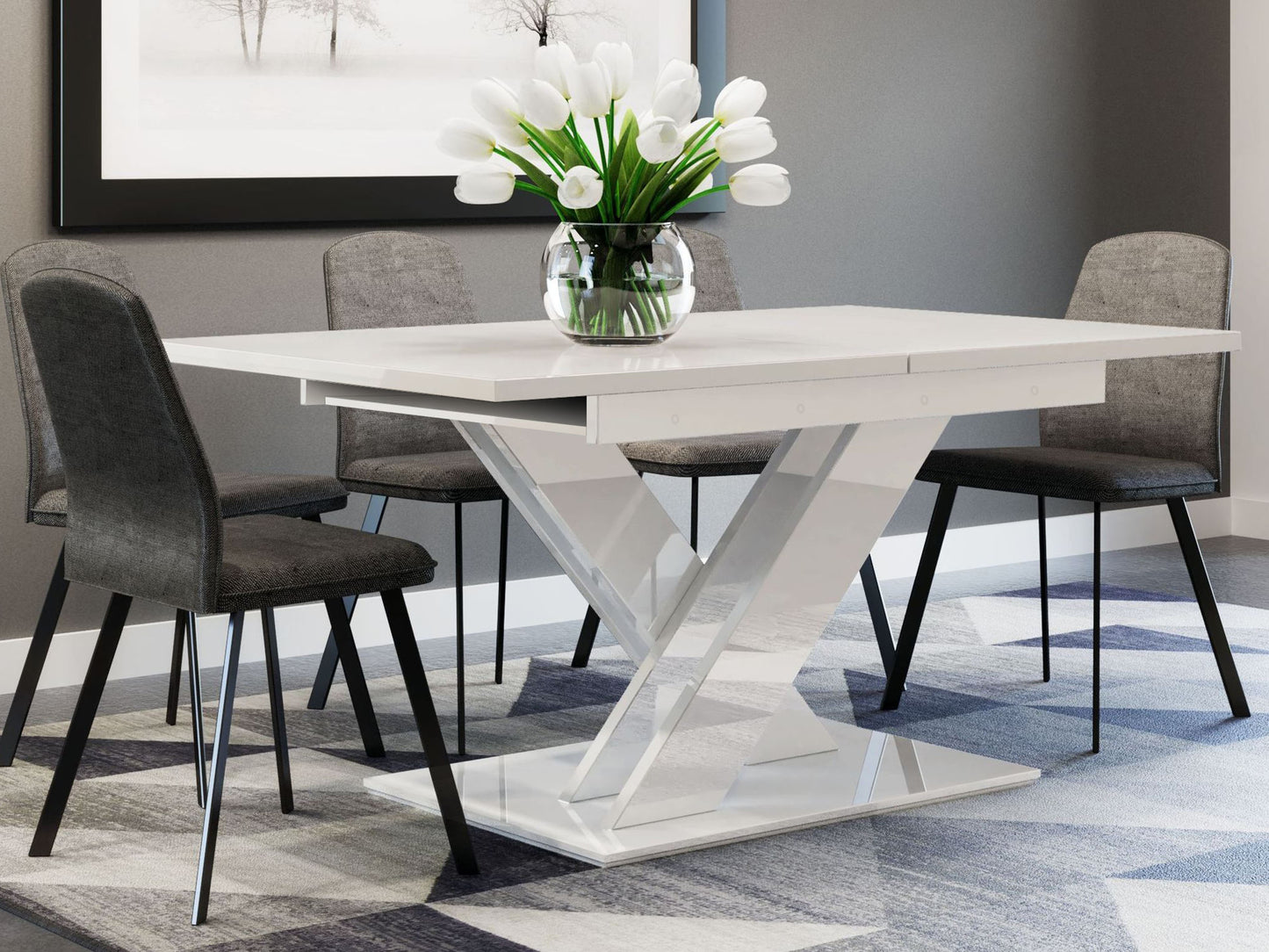 Mesa Extensível Bronx Branco Brilhante