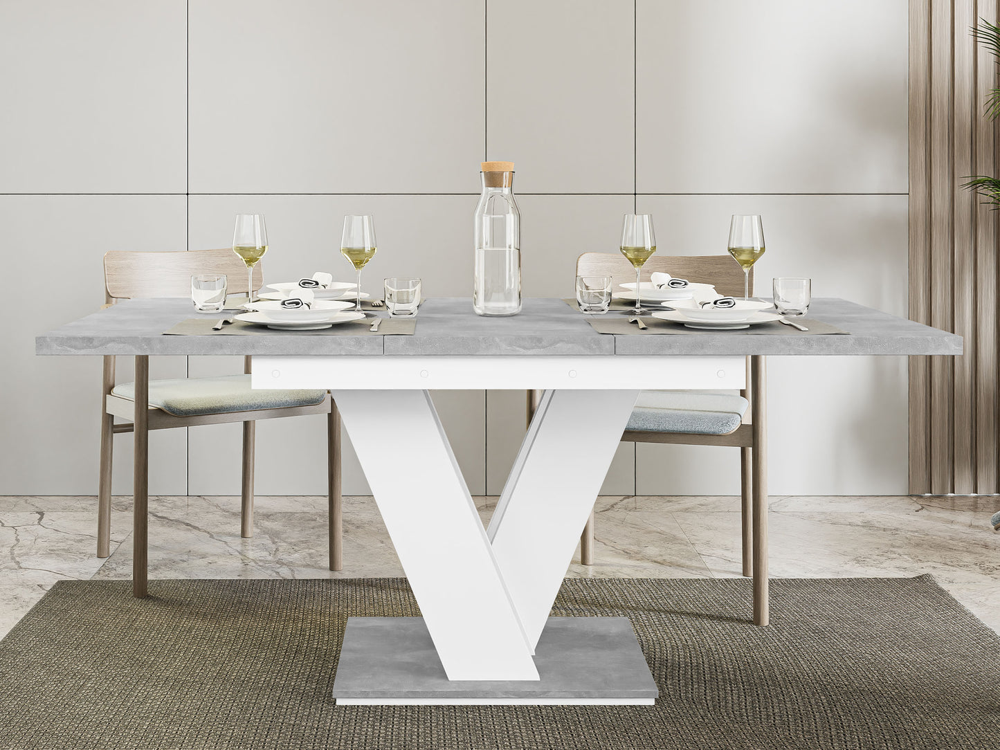 Mesa de Refeição Extensível Masiv Branco + Mármore Cinza