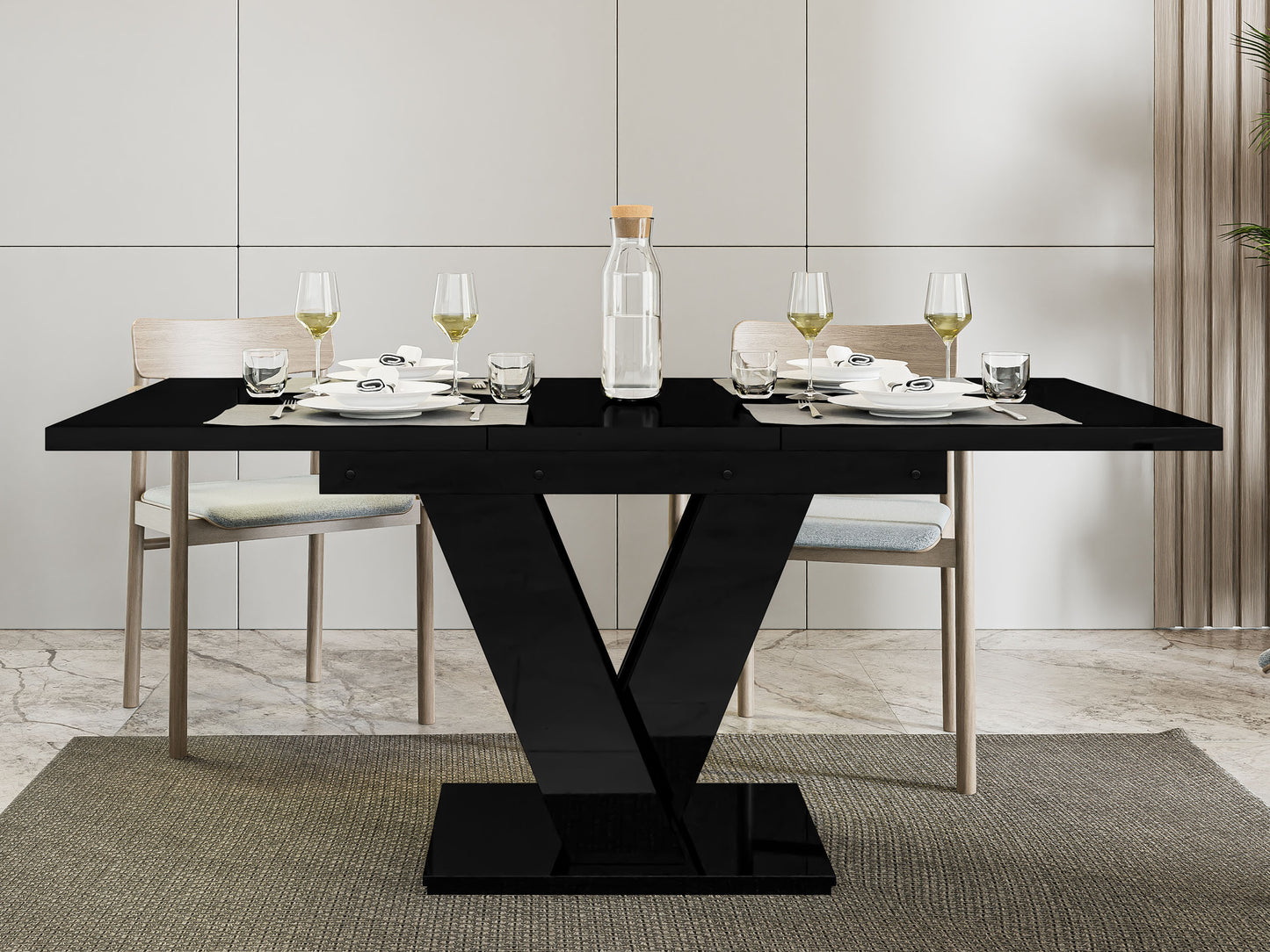 Mesa de Refeição Extensível Masiv Preto Brilhante