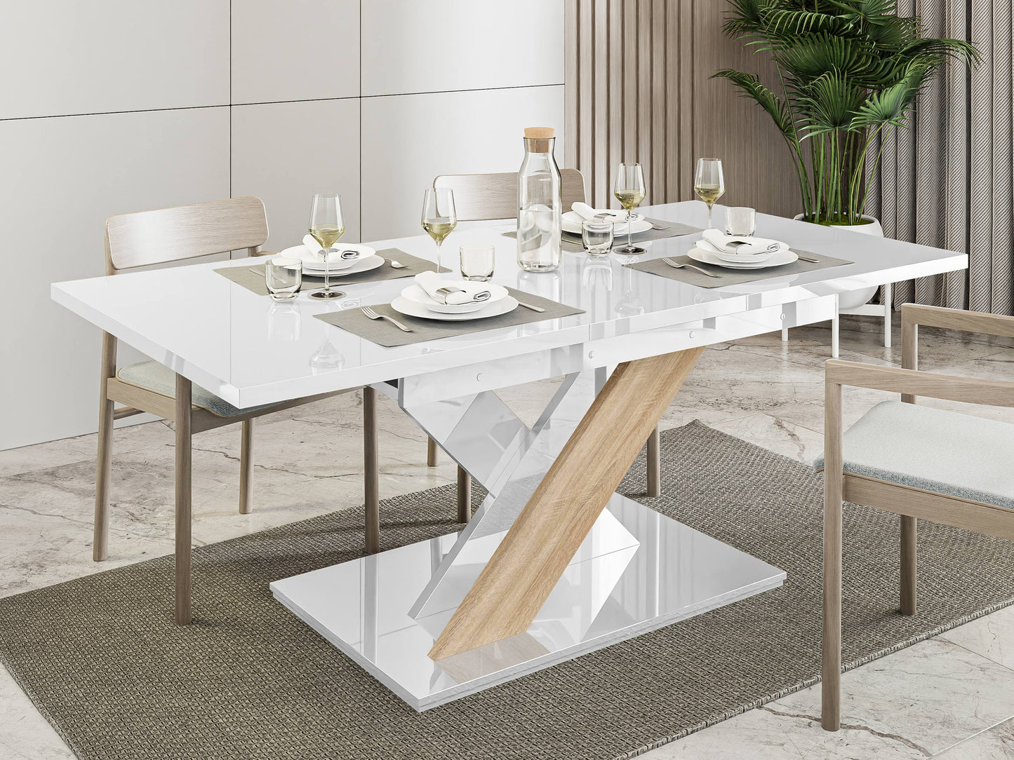 Mesa Extensível Bronx Branco Brilhante e Sonoma