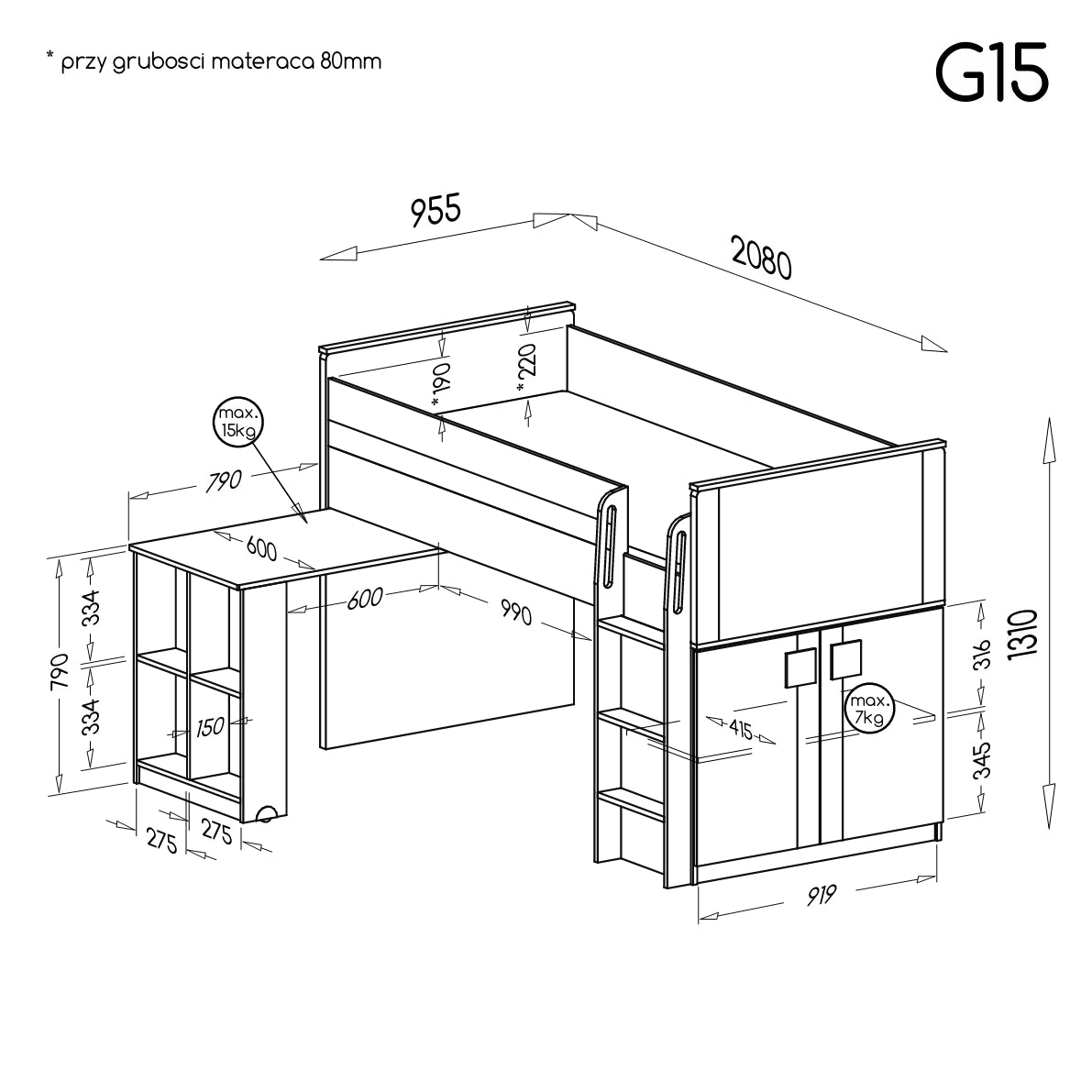 Cama + Secretária Gumi Antracyt