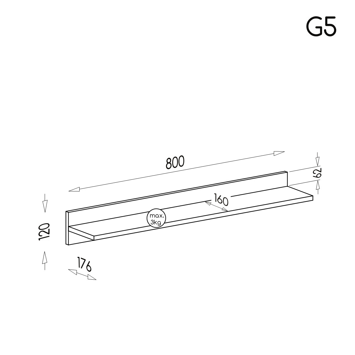 Prateleira simples Gumi 80CM Antracyt