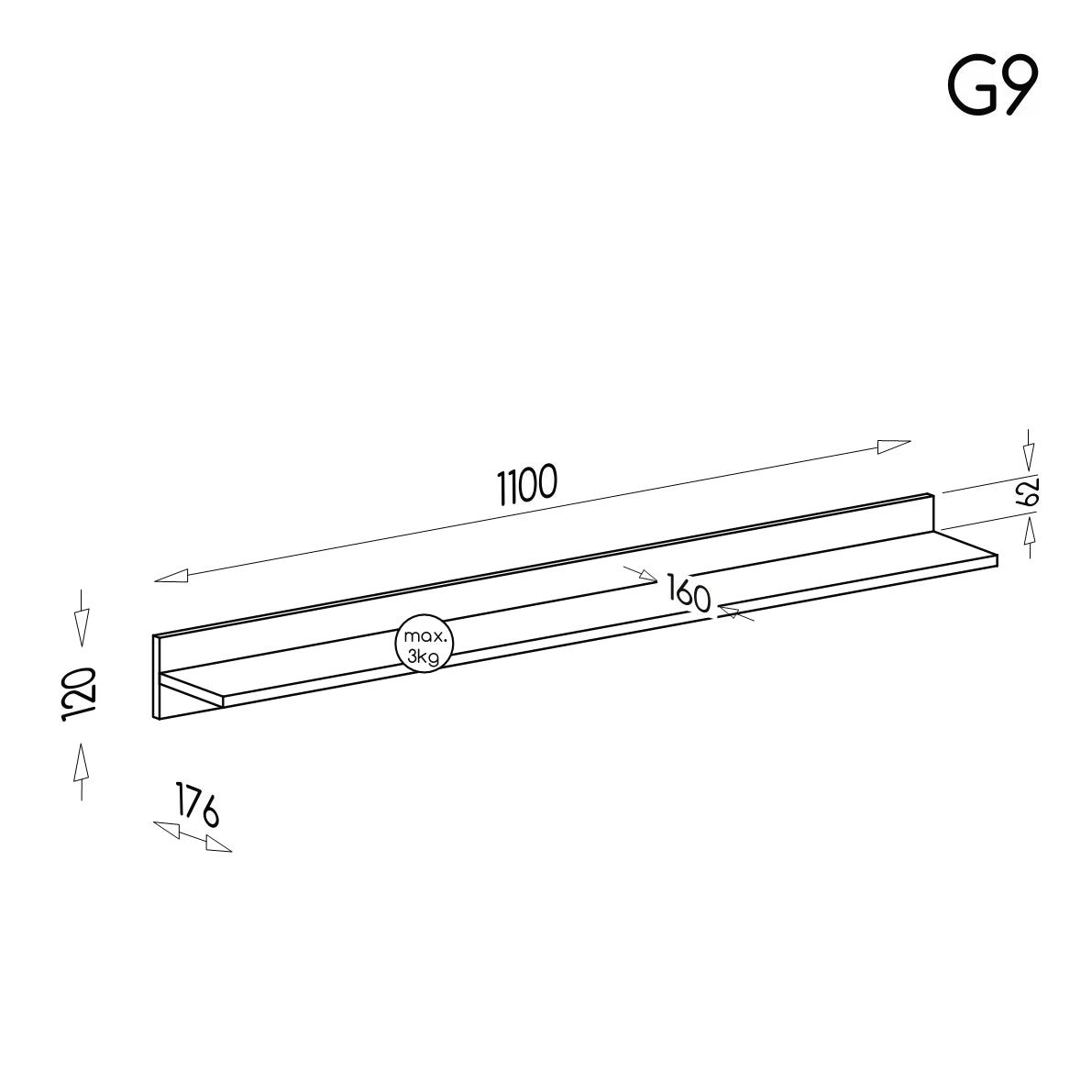 Prateleira Simples Gumi 110CM Dab Nash
