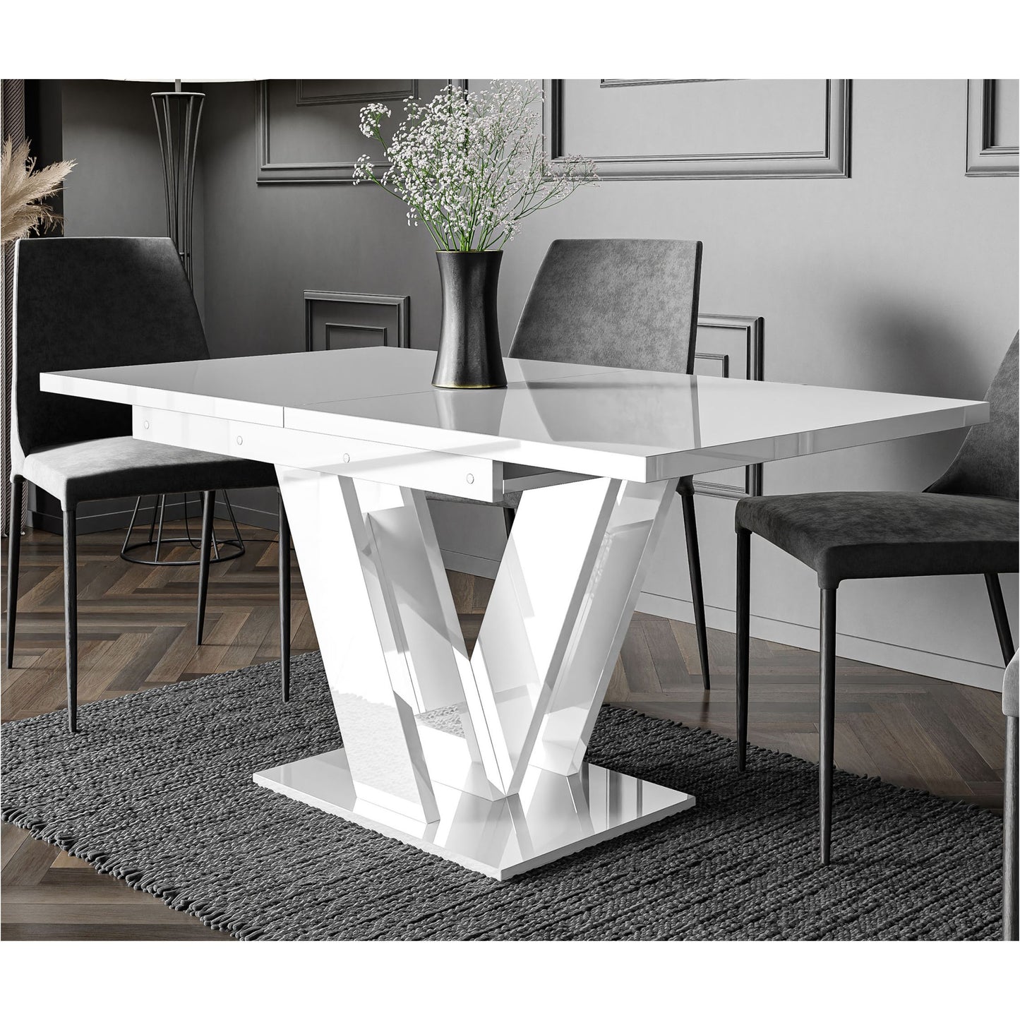 Mesa de Refeição Extensível Masiv Branco Brilhante
