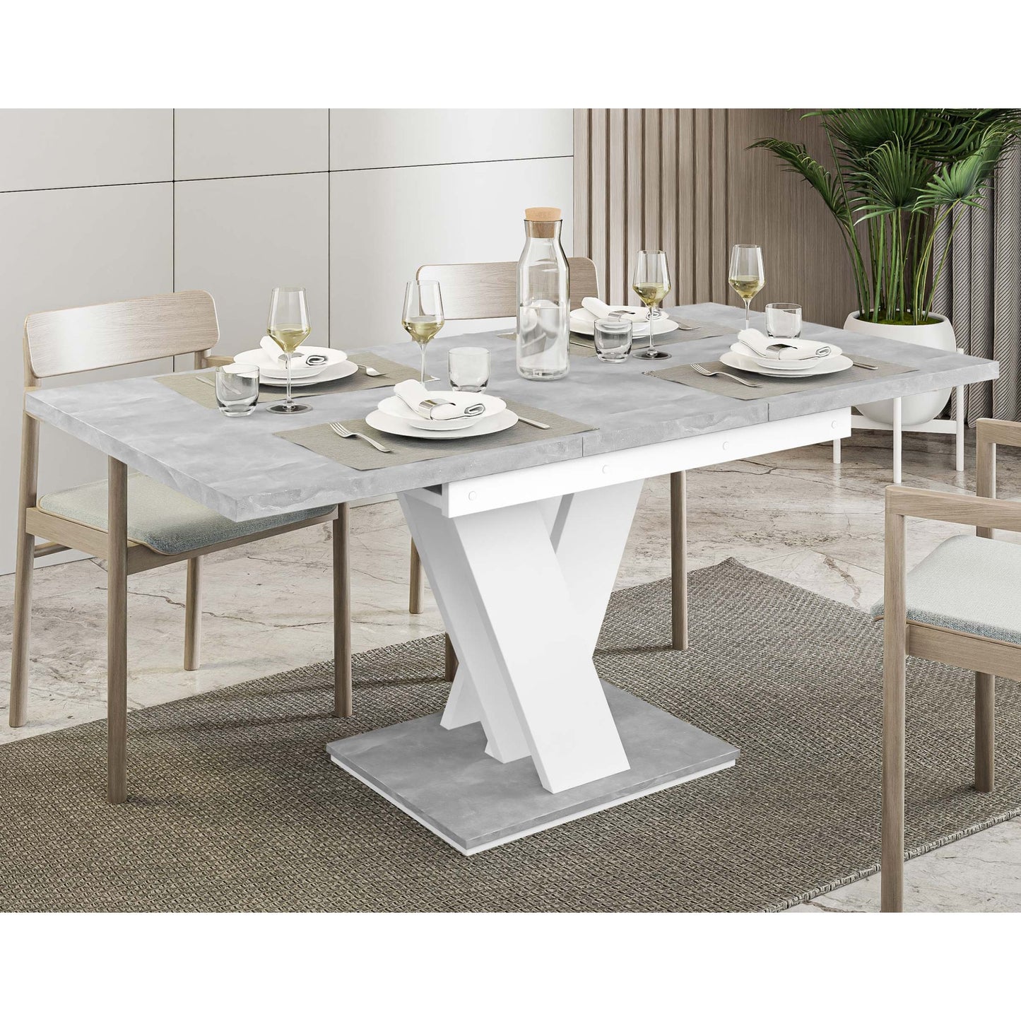 Mesa de Refeição Extensível Masiv Branco + Mármore Cinza