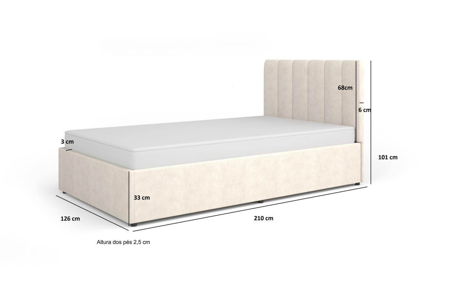 Cama Estofada com Estrado Mossa 120x200cm Cinza