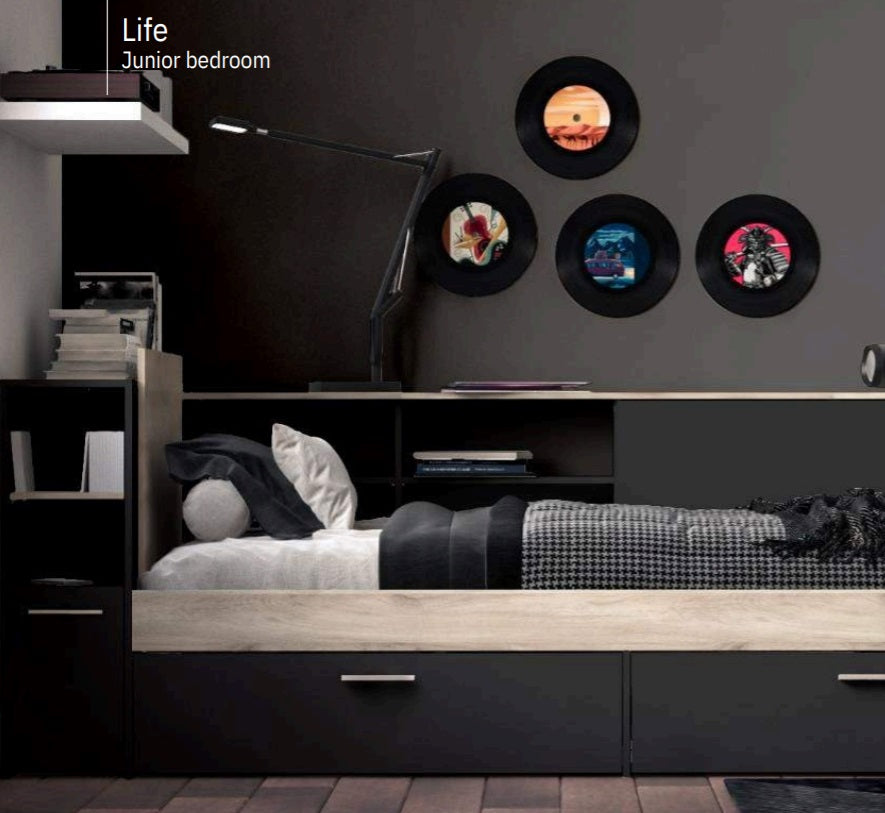 Cama Life 90X190 c/ Arrumação Preto
