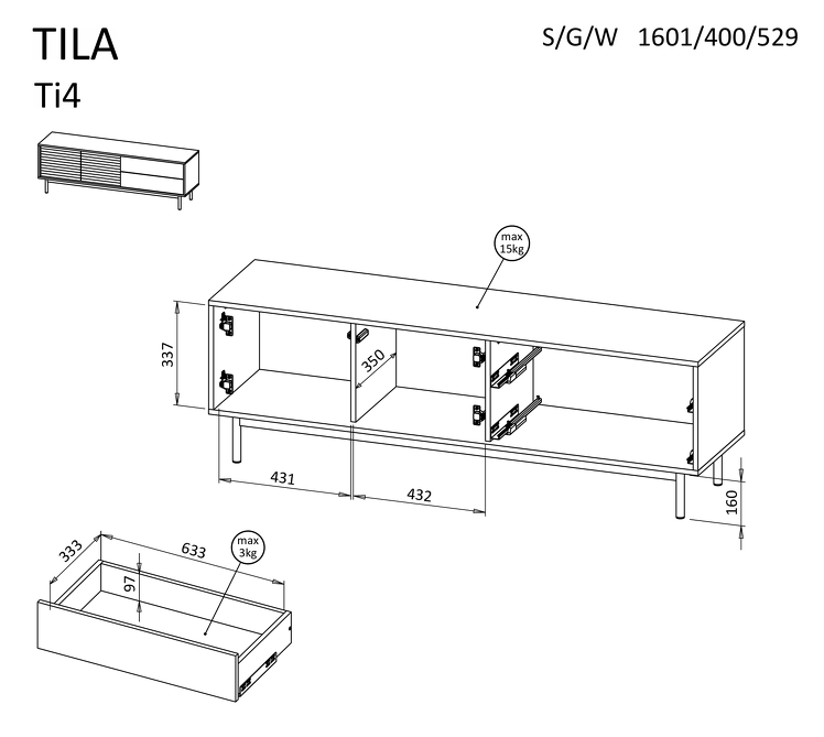 Móvel TV Tila 2P2G 160cm