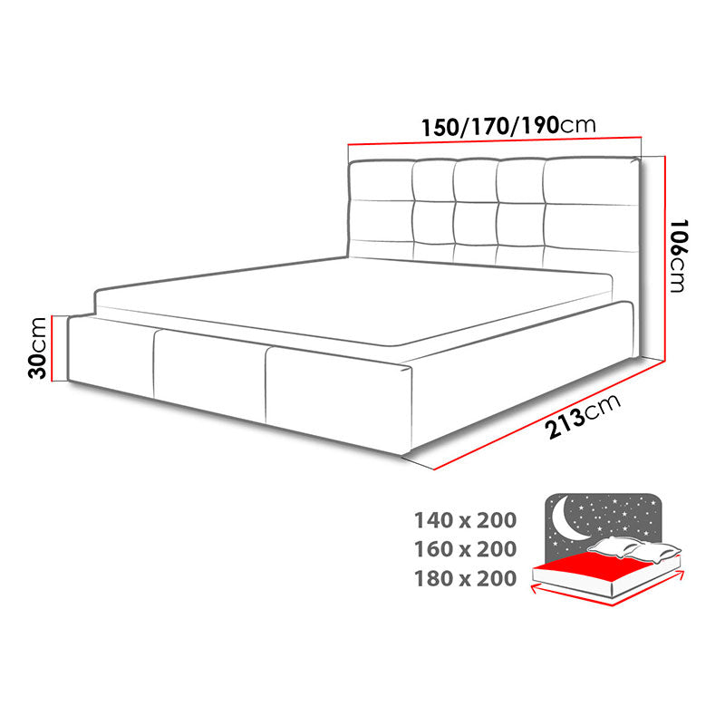 Cama Estofada com Estrado Elevatório Swift 140x200cm