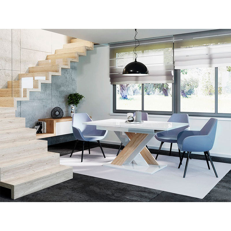 Mesa Extensível Bronx Branco Brilhante e Sonoma