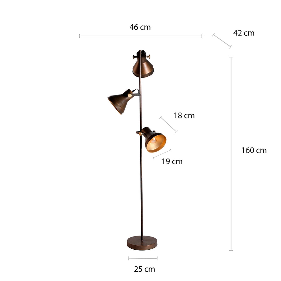 Candeeiro de pé em ferro, em cor bronze, 46X42X160CM
