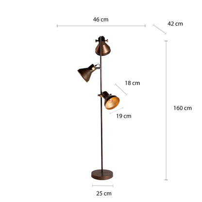 Candeeiro de pé em ferro, em cor bronze, 46X42X160CM