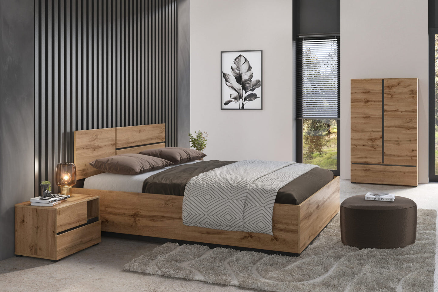 Cama Cross 32 Elegante 180x200 Oak e Preto