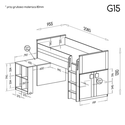 Cama + Secretária Gumi Antracyt