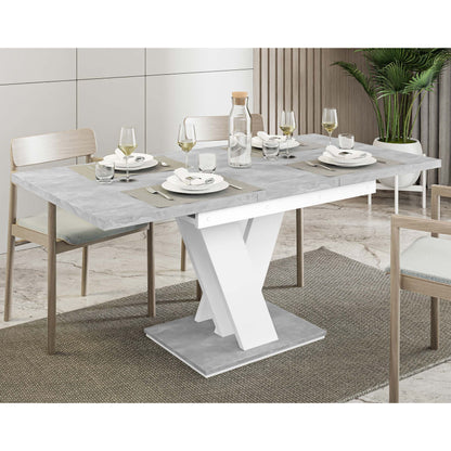 Mesa de Refeição Extensível Masiv Branco + Mármore Cinza