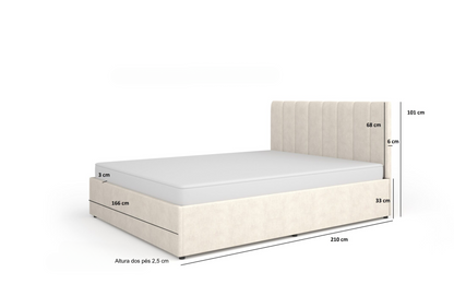 Cama Estofada com Estrado Mossa 160x200cm Bege