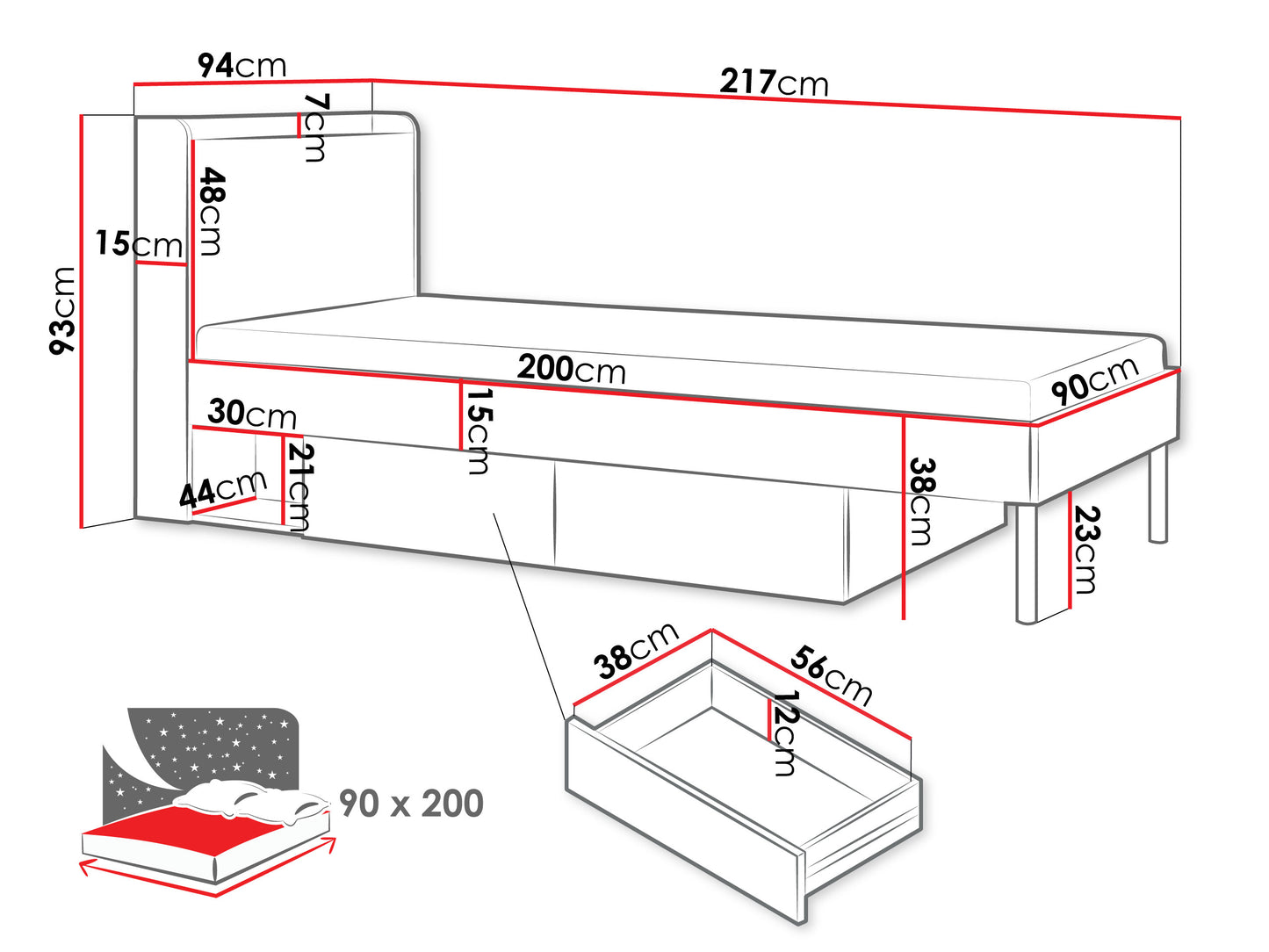 Cama Yuki 1N2G 90cm Bege